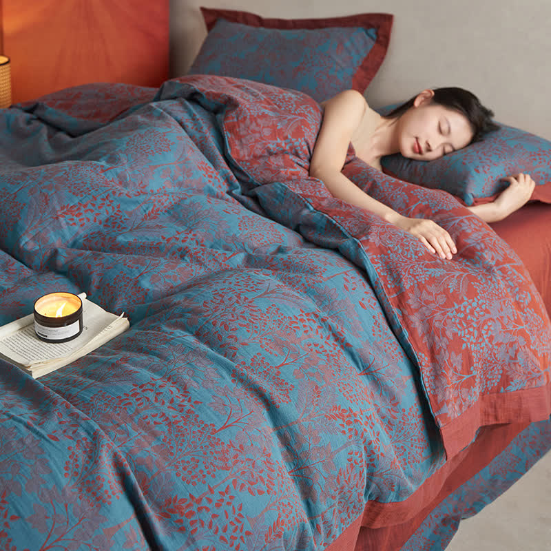 Doppellagiges Bettwäscheset aus natürlicher Baumwollgaze (4-teilig