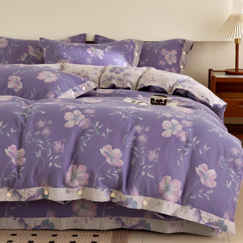 Lila geblümte Jacquard-Baumwollgaze-Bettwäsche – de.ownkoti