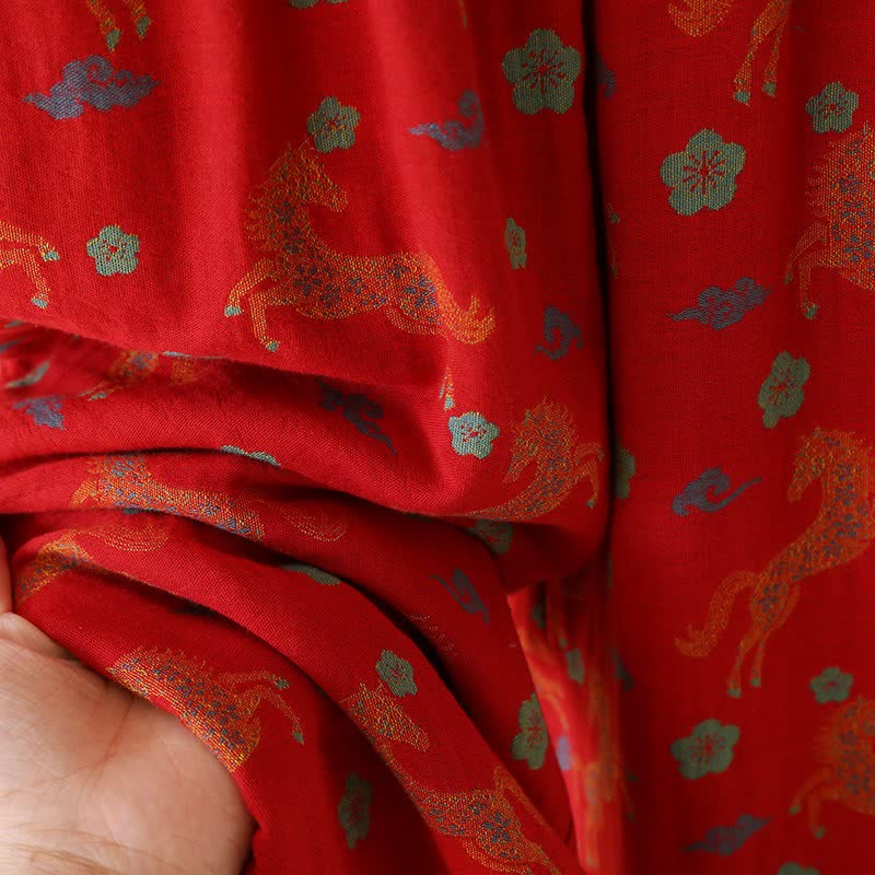 Loungewear-Set aus Baumwollgaze mit Pferdemotiv und Blumenmuster - image 13
