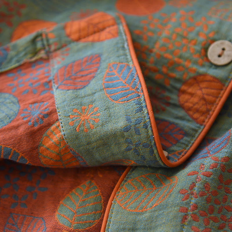 Blattgrünes Loungewear-Set aus Baumwollgaze