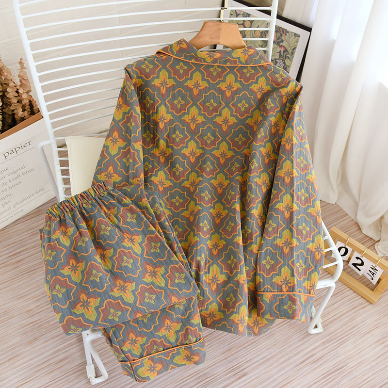 Loungewear-Set aus Baumwolle mit Rhombus-Blumenrevers