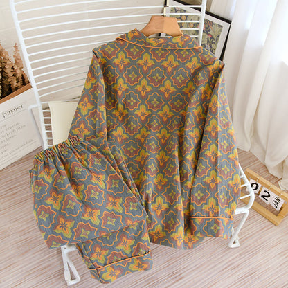 Loungewear-Set aus Baumwolle mit Rhombus-Blumenrevers