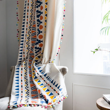 Ownkoti Boho-Vorhang mit farbenfrohen geometrischen Mustern und Quaste