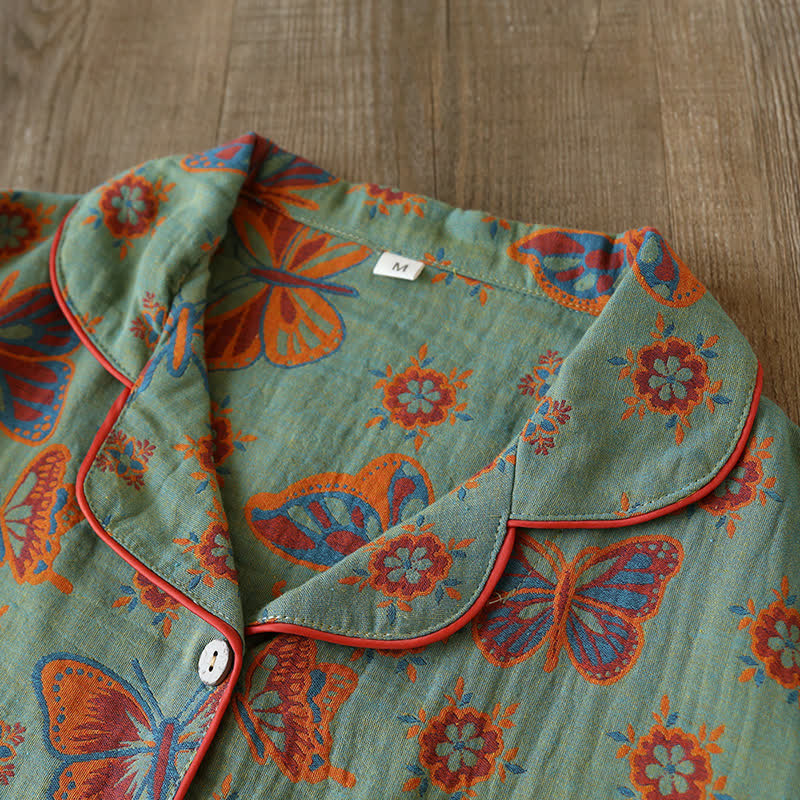 Vintage Loungewear-Set aus Baumwolle mit Schmetterlingsmuster - image 2