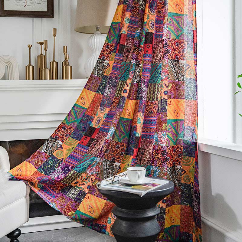 Ownkoti Bunte Boho-Fenstervorhänge aus Baumwollleinen