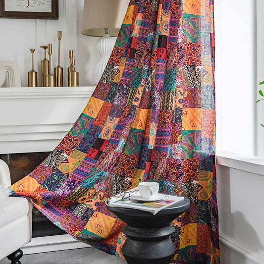 Ownkoti Bunte Boho-Fenstervorhänge aus Baumwollleinen