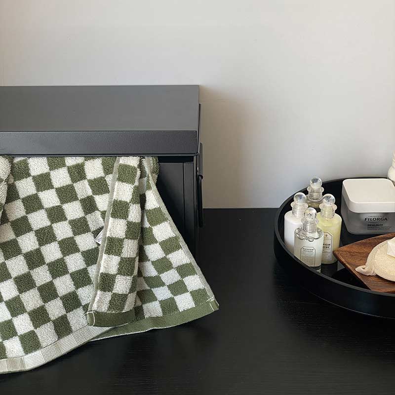 Ownkoti Badetuch-Set mit Schachbrettmuster und Farbblockdesign