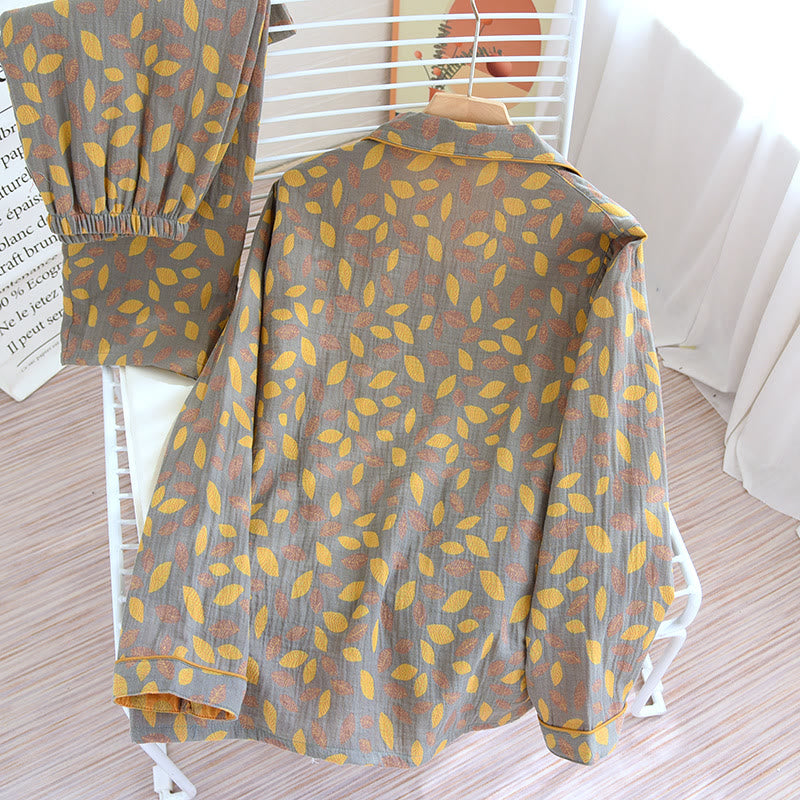 Loungewear-Set aus weicher Baumwolle mit Blattmuster