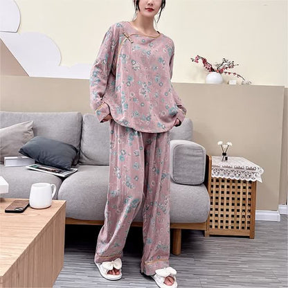 Pyjama-Set aus Baumwolle mit Pfingstrosenmotiv in Übergröße