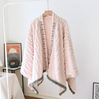 Warmer Fleece-Schal mit Retro-Stickerei