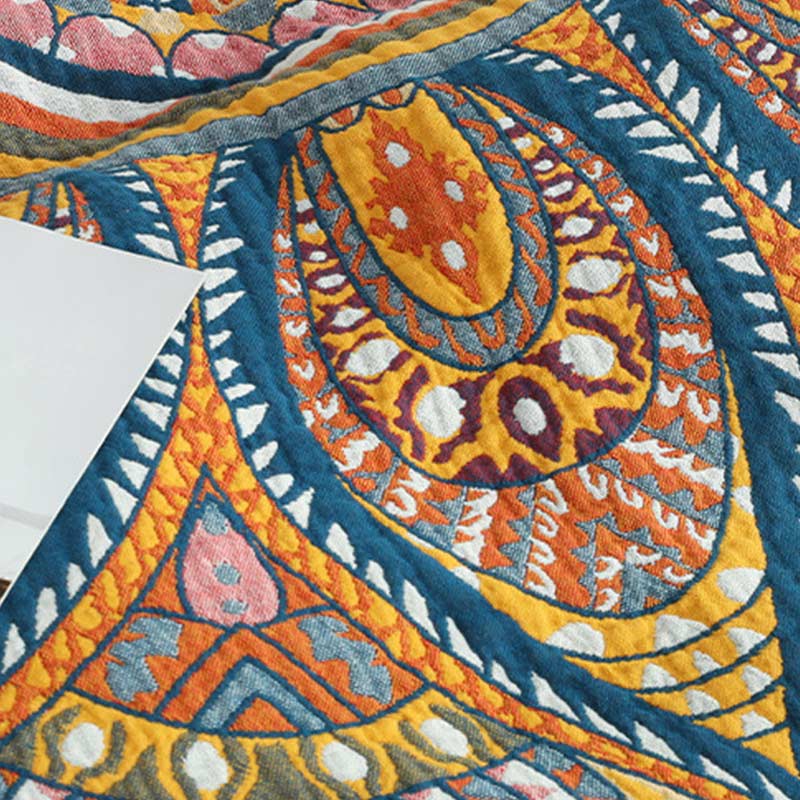 Ownkoti Bohemian Wende-Sommersteppdecke mit gelben Blumen