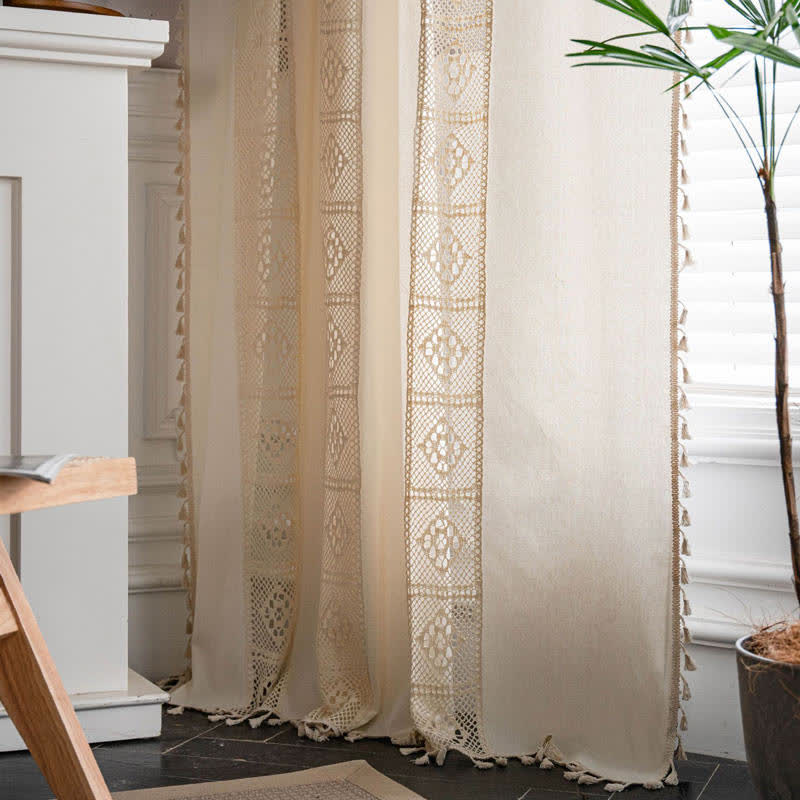 Ownkoti Beige Splicing Hollow-Out Lichtfiltervorhang