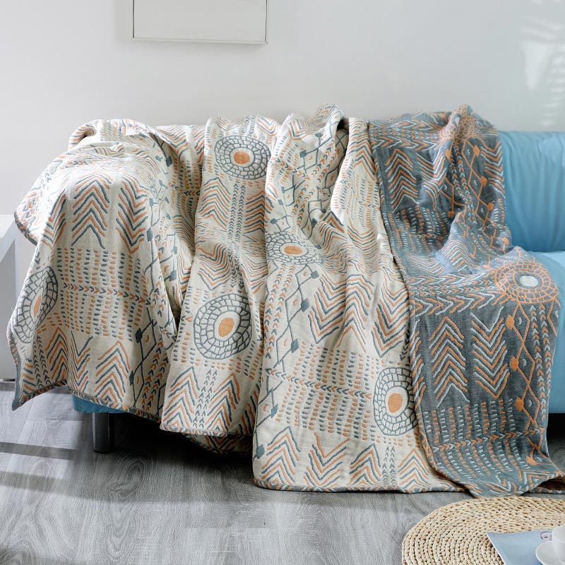 Ownkoti Boho gestreiftes Baumwoll-Stepptuch, wendbar, Sofatuch
