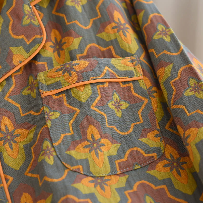 Loungewear-Set aus Baumwolle mit Rhombus-Blumenrevers