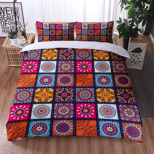 Patchwork-Bettbezug mit Blumenmuster und Kissenbezug