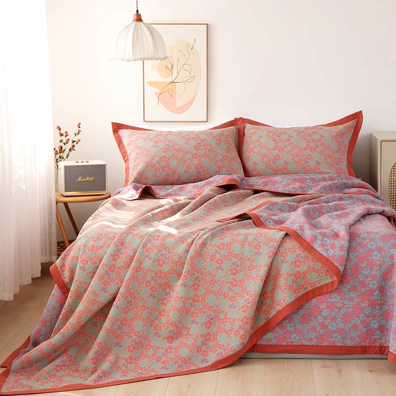 Wendesteppdecke aus Baumwollgaze mit Blumenmuster und Jacquardmuster
