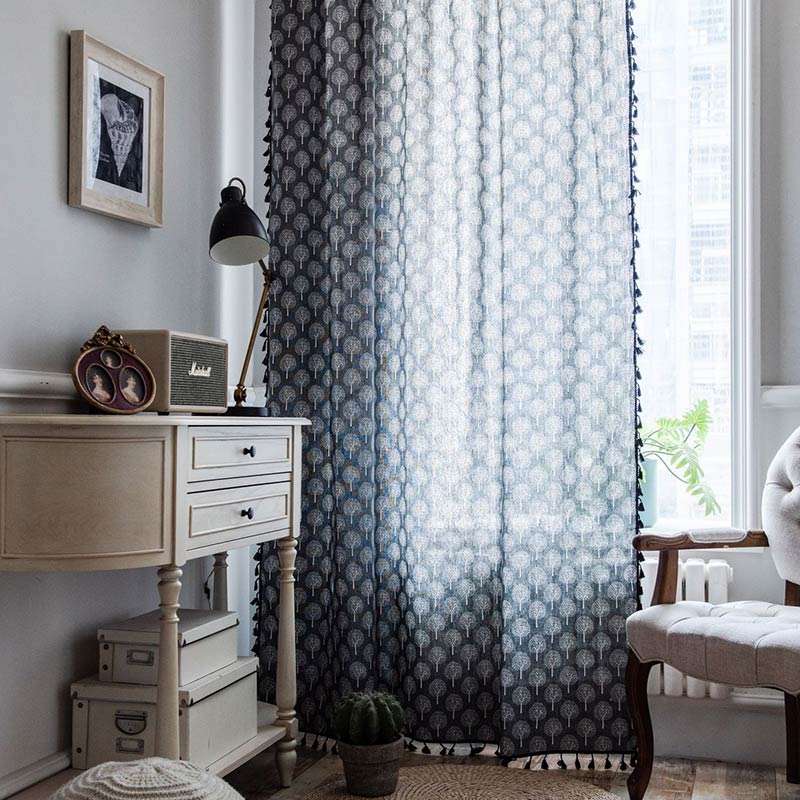 Vorhang aus Baumwollleinen im Landhausstil mit Baummotiv