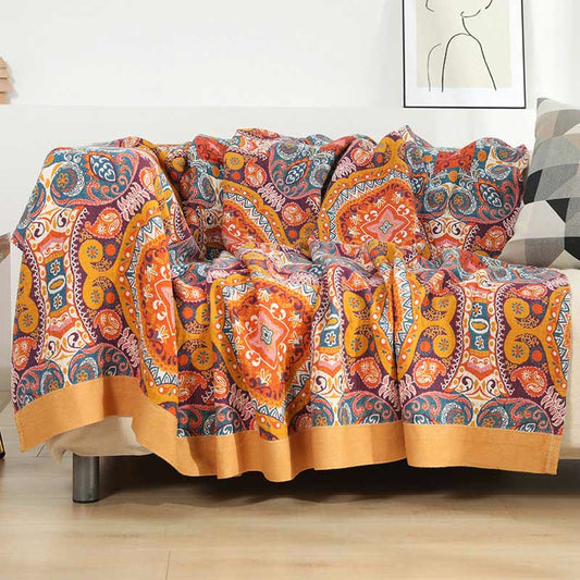 Boho-Sofadecke aus Baumwolle in Orange