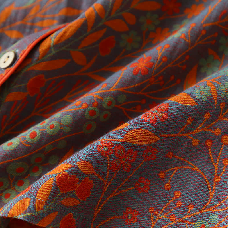 Vintage Loungewear-Set aus Baumwolle mit Blattmotiv und Revers - image 6