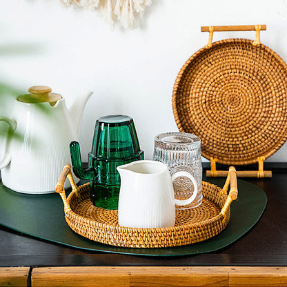 Ownkoti – rundes Tablett aus handgewebtem Rattan mit Griffen