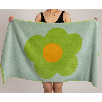 Atmungsaktives Baumwollhandtuch mit Blumenmuster und Farbblockdesign