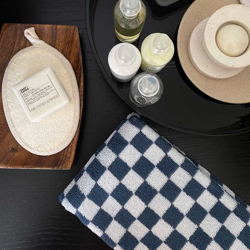 Ownkoti Badetuch-Set mit Schachbrettmuster und Farbblockdesign