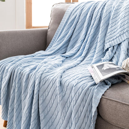 Ownkoti Einfarbige Sofa-Strickdecke aus Baumwolle - Himmelblau - 180cm x 200cm - image 11