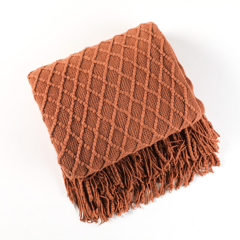 Ownkoti – Gestrickte Decke mit Prismamuster und Quasten