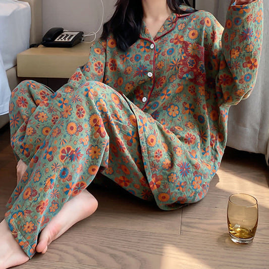 Loungewear-Set aus Baumwolle mit Blumenmuster in Übergröße