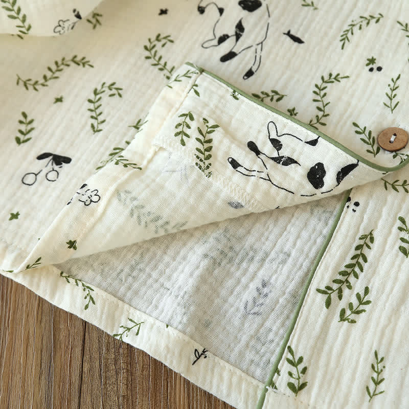 Süßes Pyjama-Set aus Baumwolle mit Katze und Blatt