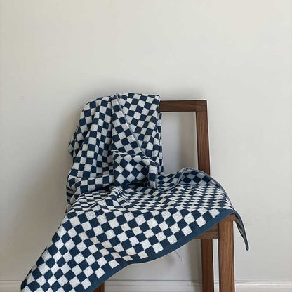 Ownkoti Badetuch-Set mit Schachbrettmuster und Farbblockdesign