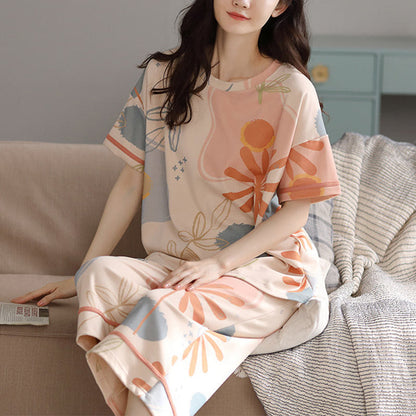 Loungewear-Set aus Baumwolle mit Blumen- und Blattmuster