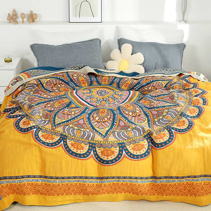 Ownkoti Bohemian Wende-Sommersteppdecke mit gelben Blumen