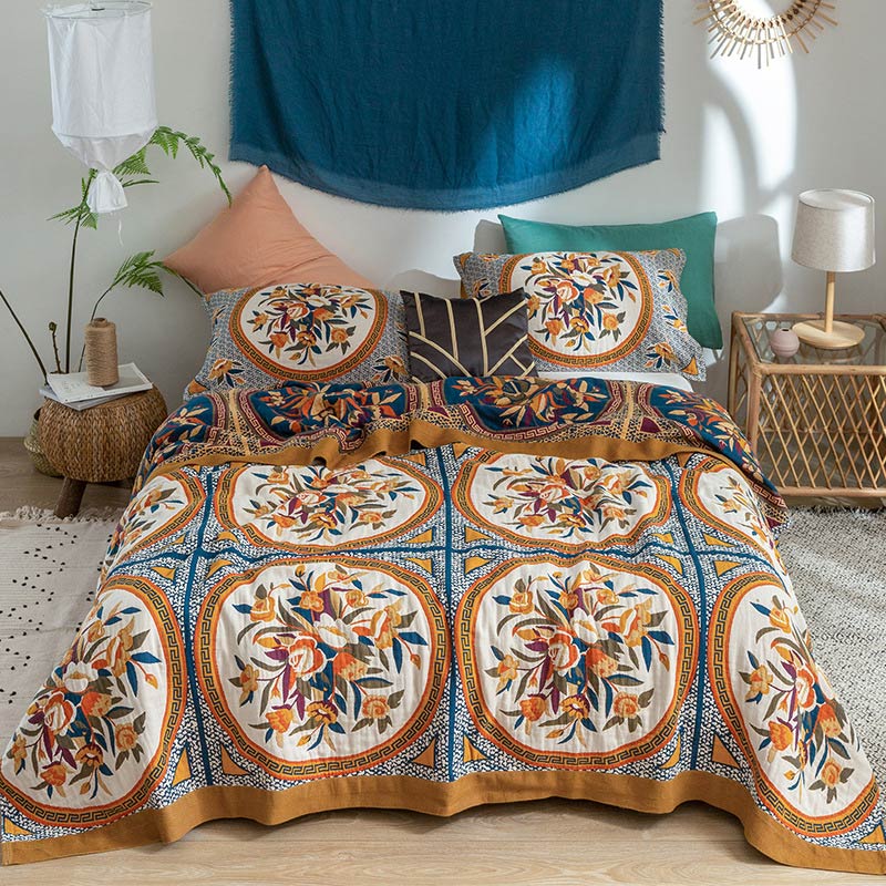 Ownkoti – Bequeme doppelseitige Steppdecke aus Baumwolle mit Blumenmuster