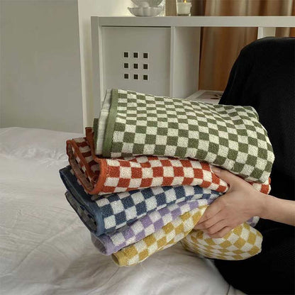 Ownkoti Badetuch-Set mit Schachbrettmuster und Farbblockdesign