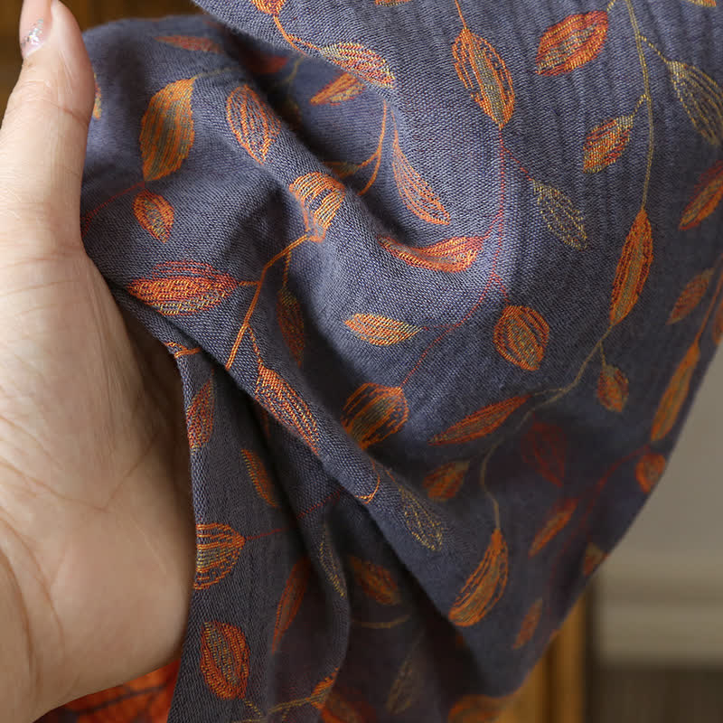 Pyjama-Set mit langen Ärmeln aus Baumwolle im Retro-Blatt-Stil
