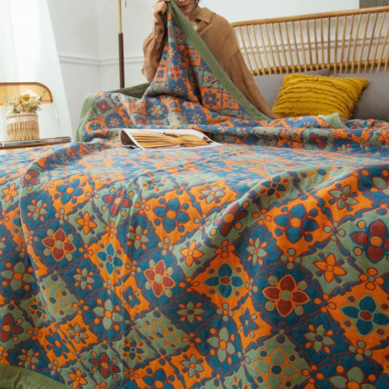 Wendesteppdecke aus Baumwolle mit Boho-Blumendruck
