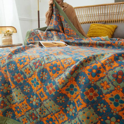Wendesteppdecke aus Baumwolle mit Boho-Blumendruck
