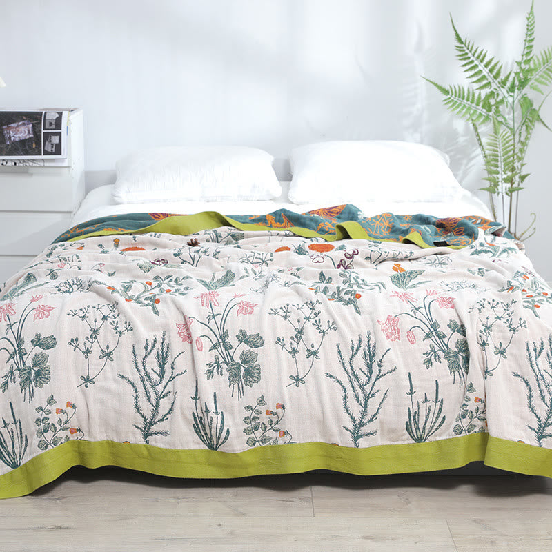 Wendbare weiche Steppdecke aus Baumwolle mit Blumen und Pflanzen
