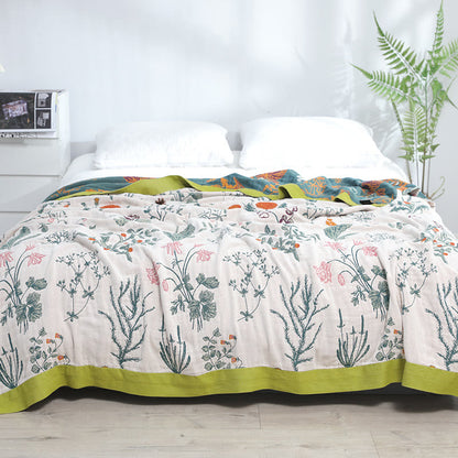 Wendbare weiche Steppdecke aus Baumwolle mit Blumen und Pflanzen