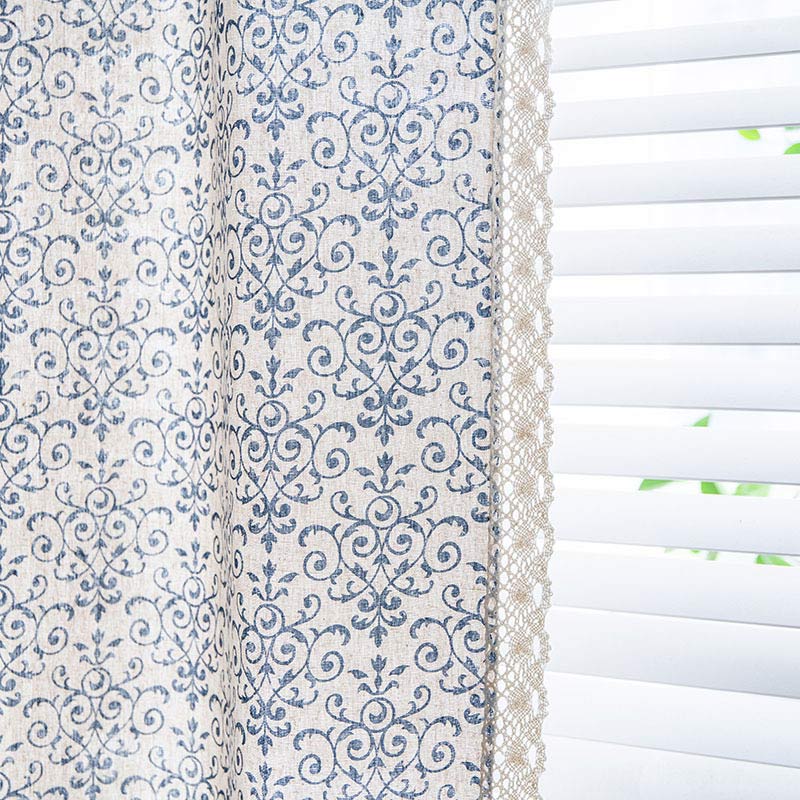 Ownkoti Boho-Vorhang mit blauem Muster, halbverdunkelnd