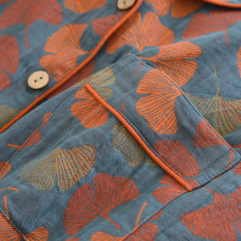 Loungewear-Set aus Baumwolle mit Ginkgoblatt-Knopf - image 5