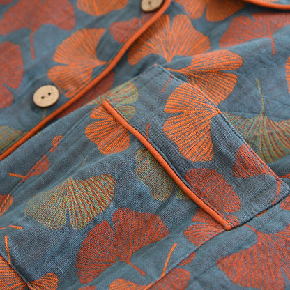 Loungewear-Set aus Baumwolle mit Ginkgoblatt-Knopf - image 5
