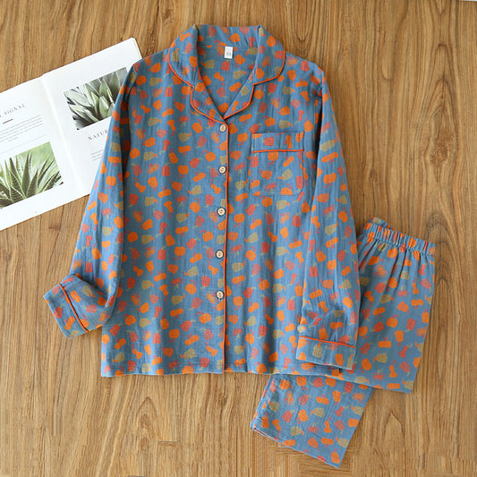 Pyjama-Set aus Baumwollgaze mit Jacquard-Kürbismuster