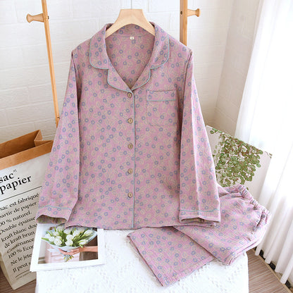 Pyjama-Set aus reiner Baumwolle mit Jacquardmuster und Blättern
