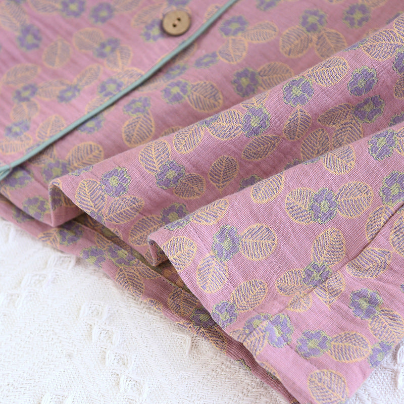 Pyjama-Set aus reiner Baumwolle mit Jacquardmuster und Blättern