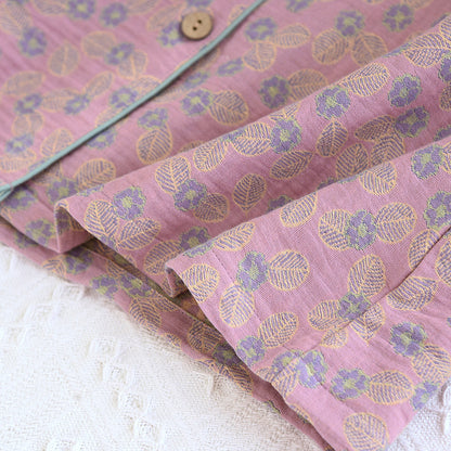 Pyjama-Set aus reiner Baumwolle mit Jacquardmuster und Blättern