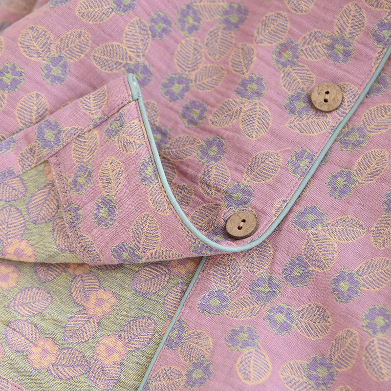 Pyjama-Set aus reiner Baumwolle mit Jacquardmuster und Blättern