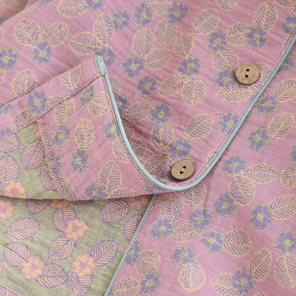 Pyjama-Set aus reiner Baumwolle mit Jacquardmuster und Blättern