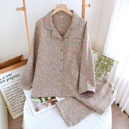 Pyjama-Set aus reiner Baumwolle mit Jacquardmuster und Blättern